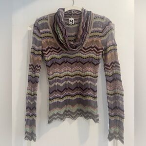 M Missoni Purple and Green Chevron Turtleneck Sweater